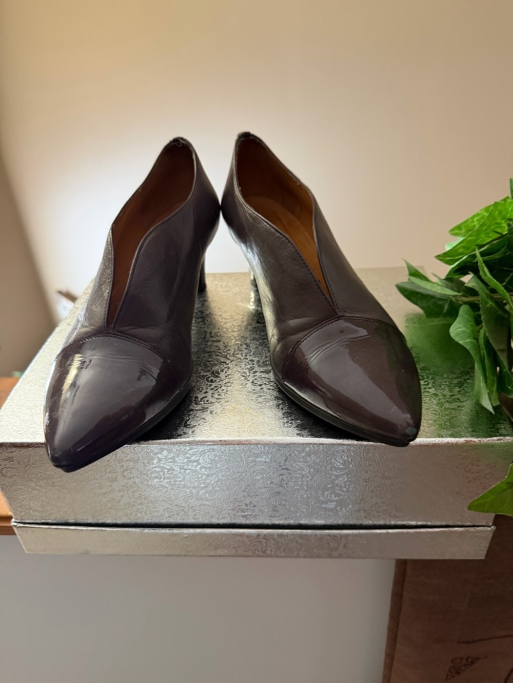 Pointed Toe Women's Heels in Deep Plum Leather